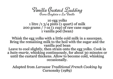 Wonder and Forever Moonbeam and Vanilla Custard Pudding eco-friendly organic cotton apron with French Custard Recipe