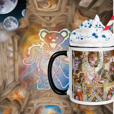 Pointing at the Moon Sistine Ceiling Dancing Bear mug with color inside