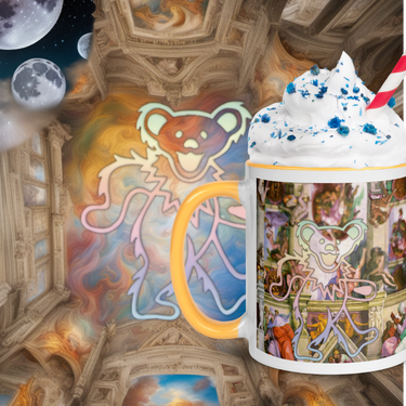 Pointing at the Moon Sistine Ceiling Dancing Bear mug with color inside