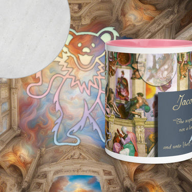 Pointing at the Moon Sistine Ceiling Dancing Bear mug with color inside
