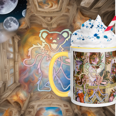 Pointing at the Moon Sistine Ceiling Dancing Bear mug with color inside